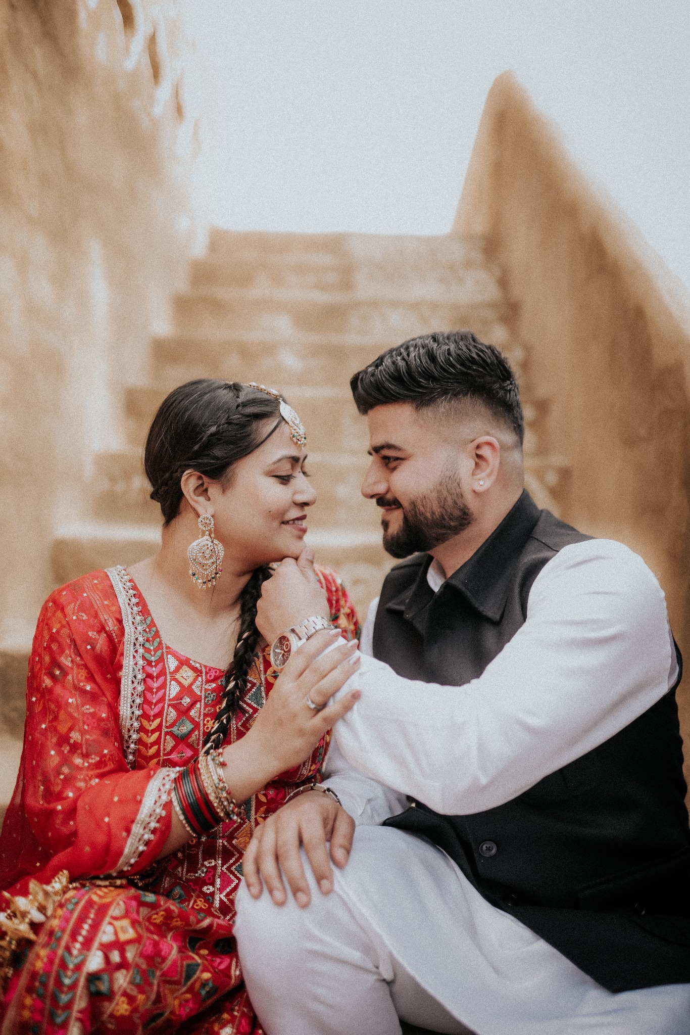 Intimate couple pre-wedding portrait