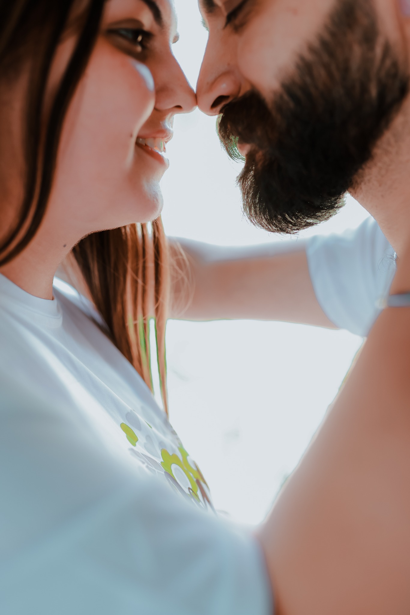 Close-up romantic pre-wedding portrait