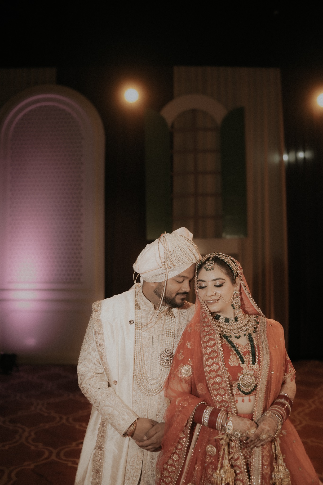 Bride and groom intimate wedding portrait
